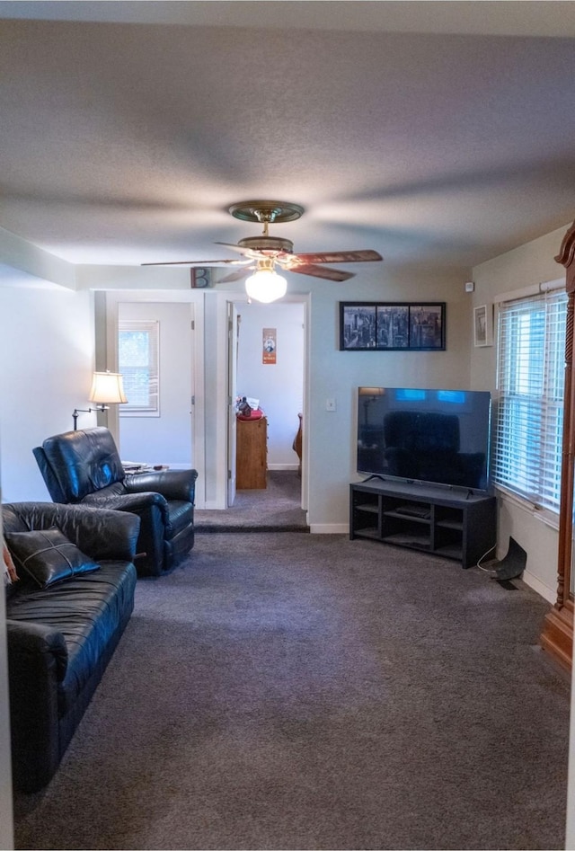 1600 Evergreen Ave, Des Moines, IA 50320 - living area featuring healthy amount of natural light, carpet flooring, and a ceiling fan