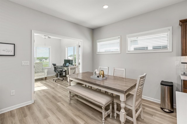 8932 Mockingbird Dr, West Des Moines, IA 50266 - dining room with light wood-type flooring, an office area, ceiling fan, and recessed lighting