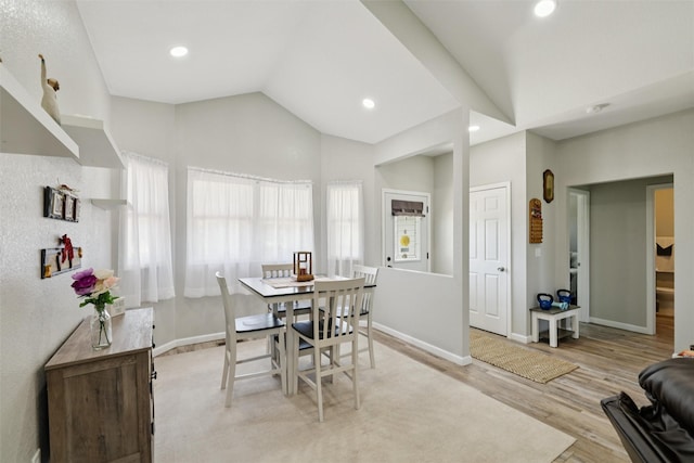 410 Sheridan St, Menlo, IA 50164 - dining room featuring light wood-style floors, lofted ceiling, and recessed lighting