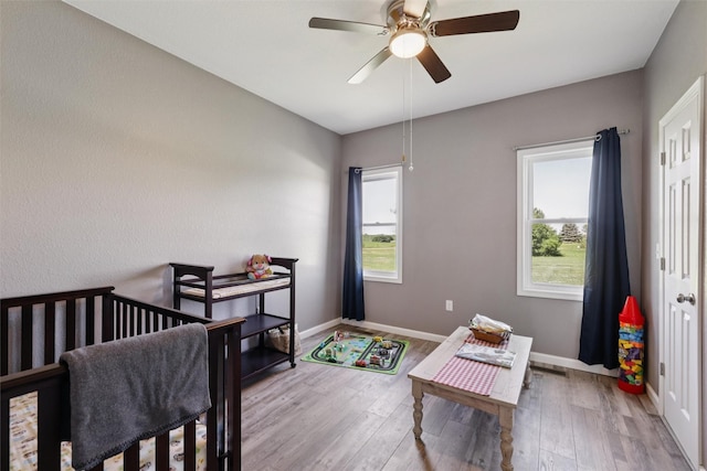 410 Sheridan St, Menlo, IA 50164 - bedroom with multiple windows, wood finished floors, and ceiling fan