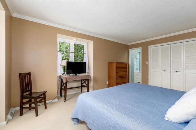 7819 Luin Ln, Windsor Heights, IA 50324 - bedroom with light colored carpet, ornamental molding, and a closet