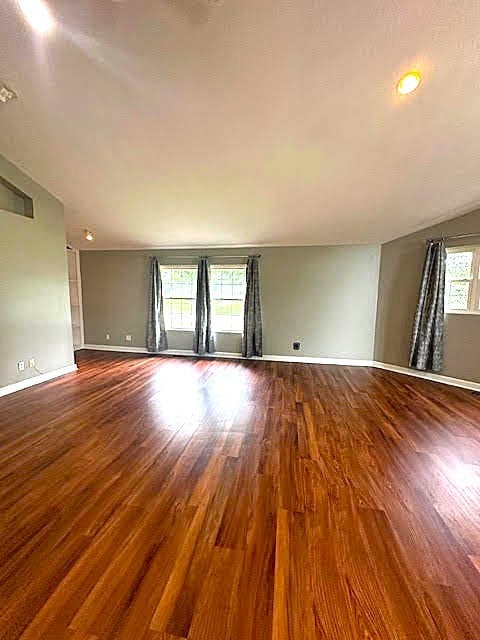426 N 1st St, Ogden, IA 50212 - unfurnished living room with wood finished floors and lofted ceiling