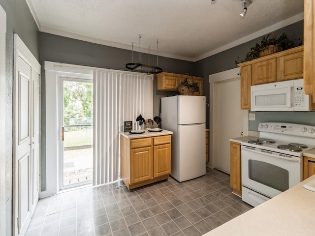 700 W Boston Ave, Indianola, IA 50125 - kitchen featuring white appliances, light countertops, and a textured ceiling