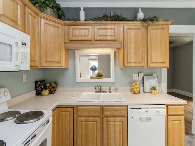 700 W Boston Ave, Indianola, IA 50125 - kitchen with white appliances, light countertops, and light brown cabinetry