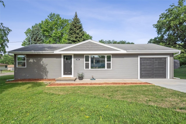 8066 Pilmer Dr, Des Moines, IA 50320 - ranch-style house with a garage, driveway, a front lawn, and roof with shingles