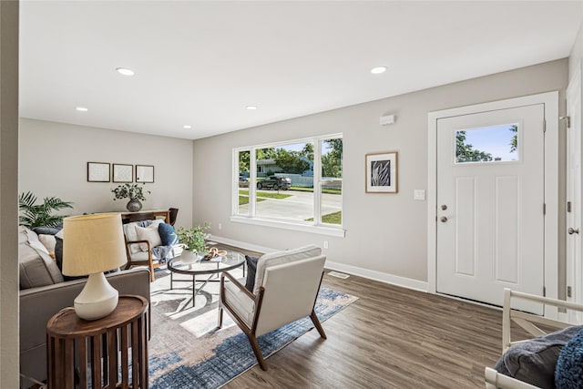 8066 Pilmer Dr, Des Moines, IA 50320 - living room featuring wood finished floors and recessed lighting