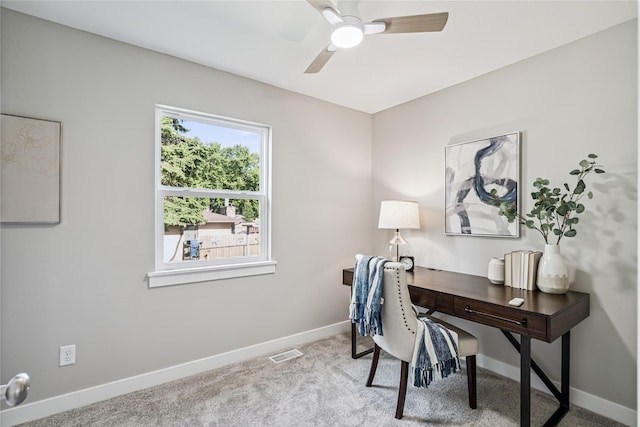 8066 Pilmer Dr, Des Moines, IA 50320 - office area with carpet and a ceiling fan