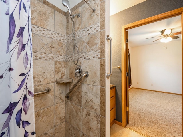 815 W 6th St S, Newton, IA 50208 - bathroom with a shower stall and ceiling fan