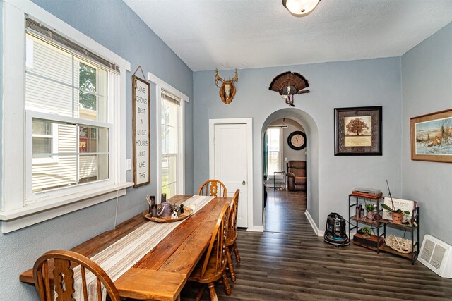 1718 Otley Ave, Perry, IA 50220 - dining space featuring dark wood-style floors and arched walkways