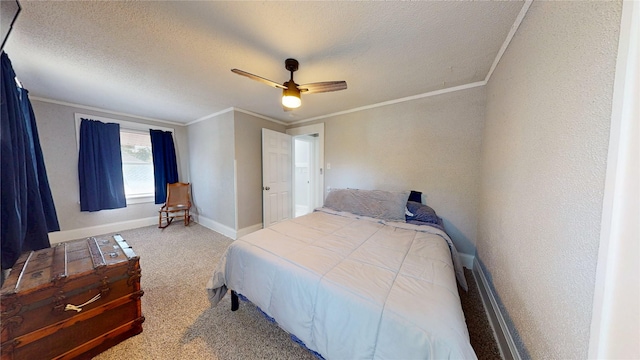 1725 Mondamin Ave, Des Moines, IA 50314 - carpeted bedroom featuring ornamental molding, a textured ceiling, and a ceiling fan