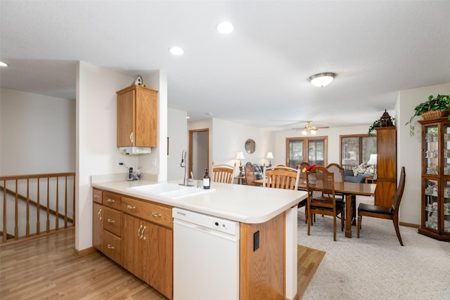 1412 Court St, Adel, IA 50003 - kitchen featuring dishwasher, a peninsula, a ceiling fan, light countertops, and recessed lighting