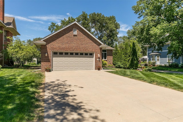 1412 Court St, Adel, IA 50003 - view of front of property featuring an attached garage, a front lawn, brick siding, and driveway