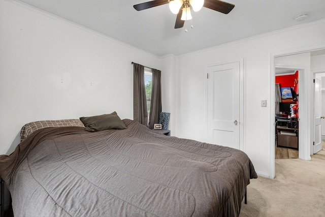 228 Hillside Ave, West Des Moines, IA 50265 - bedroom with light colored carpet, ornamental molding, and a ceiling fan