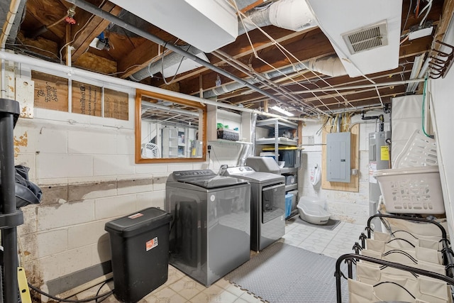 228 Hillside Ave, West Des Moines, IA 50265 - unfinished below grade area with electric panel, washer and clothes dryer, and water heater