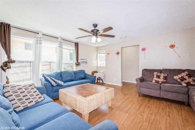 4131 55th St, Des Moines, IA 50310 - living area featuring light wood-style floors, ceiling fan, and a wall mounted AC