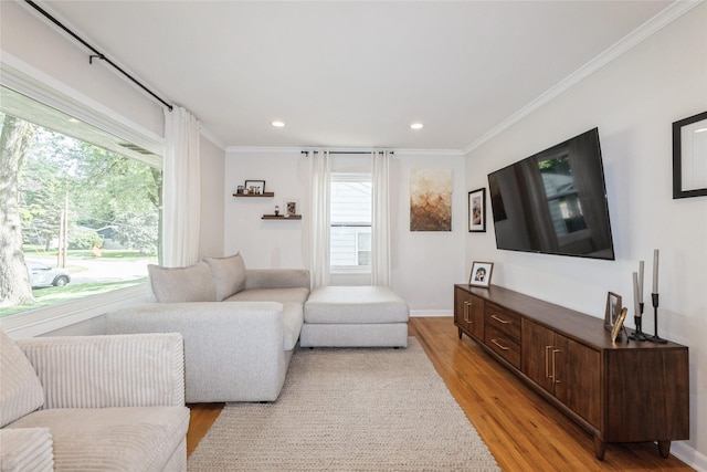 804 24th St, West Des Moines, IA 50265 - living area with light wood-type flooring, plenty of natural light, crown molding, and recessed lighting