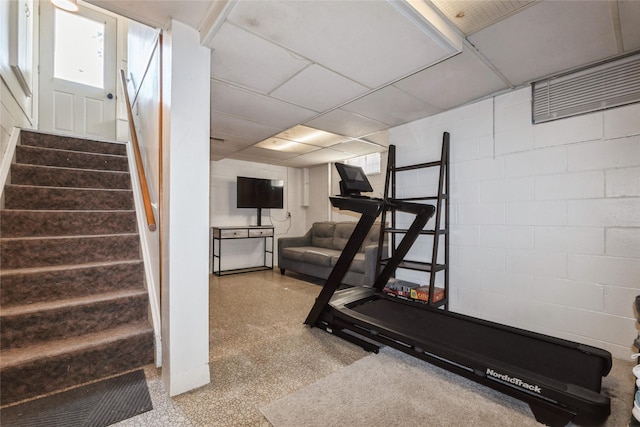 804 24th St, West Des Moines, IA 50265 - exercise room featuring concrete block wall