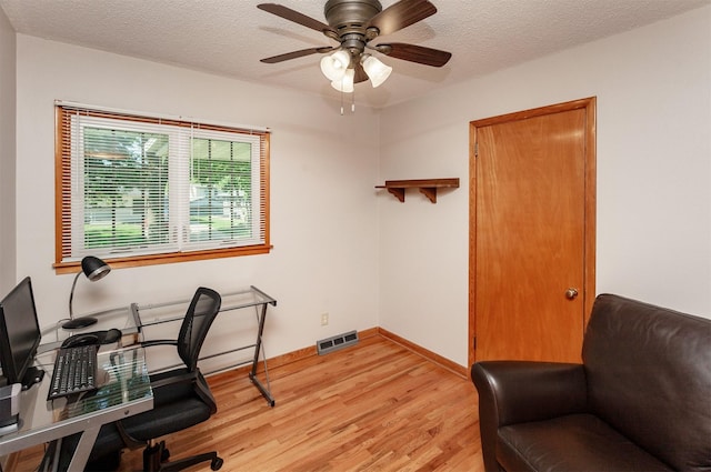 1022 Trisha Ave, Des Moines, IA 50313 - home office with light wood-style floors, ceiling fan, and a textured ceiling