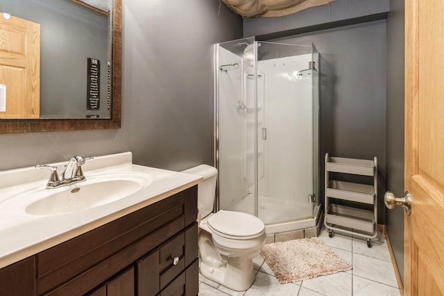 308 S 3rd St, Milo, IA 50166 - bathroom featuring a shower stall, vanity, and tile patterned floors