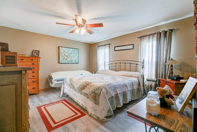 201 E 1st St, Woodward, IA 50276 - bedroom with multiple windows, light wood-style floors, and a ceiling fan