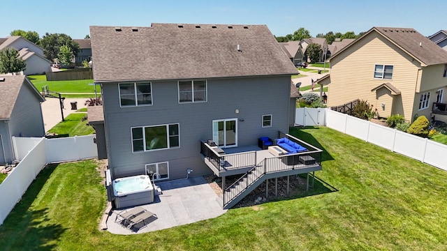 4104 SW 2nd St, Ankeny, IA 50023 - back of house with a fenced backyard, a deck, a residential view, a patio area, and roof with shingles