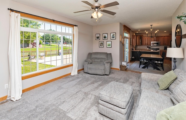 705 Patterson Dr, Carlisle, IA 50047 - carpeted living area with a ceiling fan and a chandelier