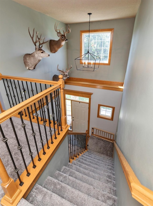 705 Patterson Dr, Carlisle, IA 50047 - stairway featuring a chandelier and carpet