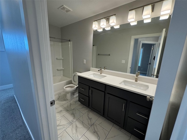 10009 Powell Ave, Johnston, IA 50131 - full bathroom featuring double vanity, shower / bath combination, and marble look tile flooring