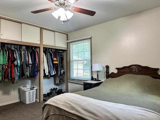 424 Hilltop Rd, Ames, IA 50014 - bedroom with carpet flooring, two closets, and ceiling fan