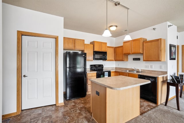 1815 SW White Birch Cir Unit 3, Ankeny, IA 50023 - kitchen with black appliances, light countertops, a kitchen island, and decorative light fixtures