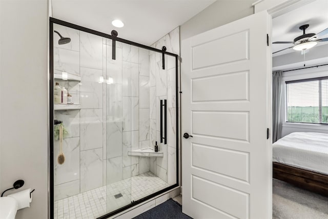 1819 8th Ave SE, Altoona, IA 50009 - full bath featuring ensuite bathroom, a marble finish shower, and a ceiling fan