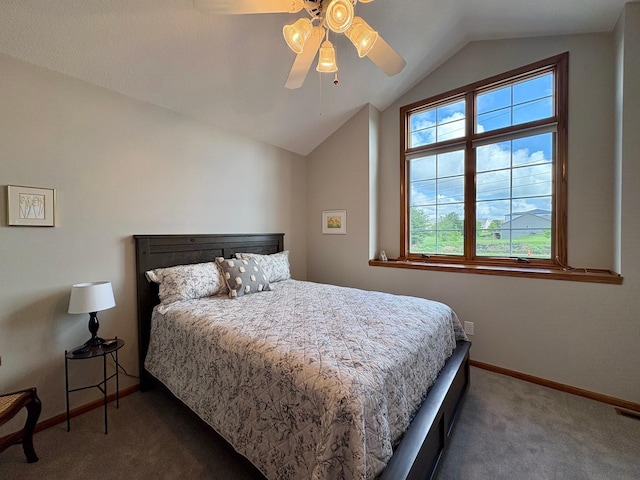 8844 Meredith Dr, Urbandale, IA 50322 - bedroom featuring carpet, vaulted ceiling, and ceiling fan