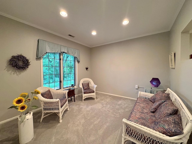 8844 Meredith Dr, Urbandale, IA 50322 - sitting room with carpet, recessed lighting, and crown molding