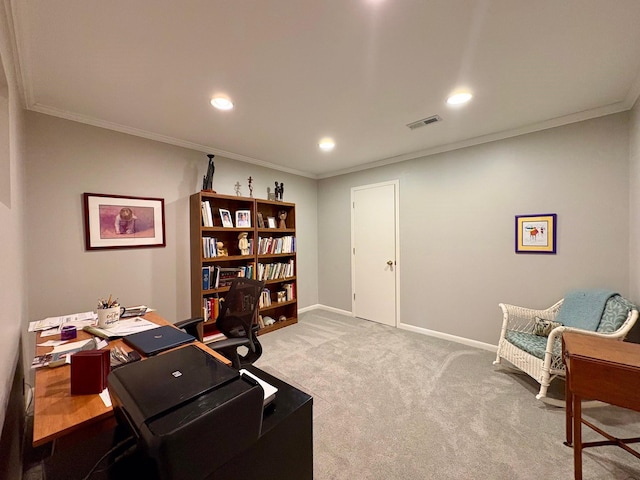8844 Meredith Dr, Urbandale, IA 50322 - office featuring carpet flooring, crown molding, and recessed lighting