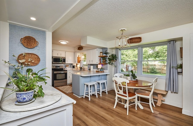 1506 S 14th St, Adel, IA 50003 - dining room with light wood finished floors, a chandelier, and a textured ceiling