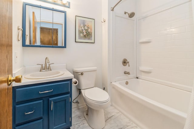 3612 SE 18th Ct, Des Moines, IA 50320 - bathroom featuring marble look tiles, vanity, and shower / washtub combination