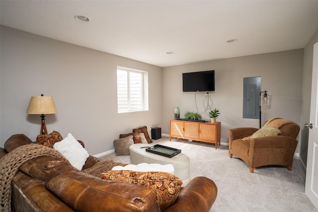 303 SE 14th St, Grimes, IA 50111 - living room featuring electric panel, light carpet, and recessed lighting