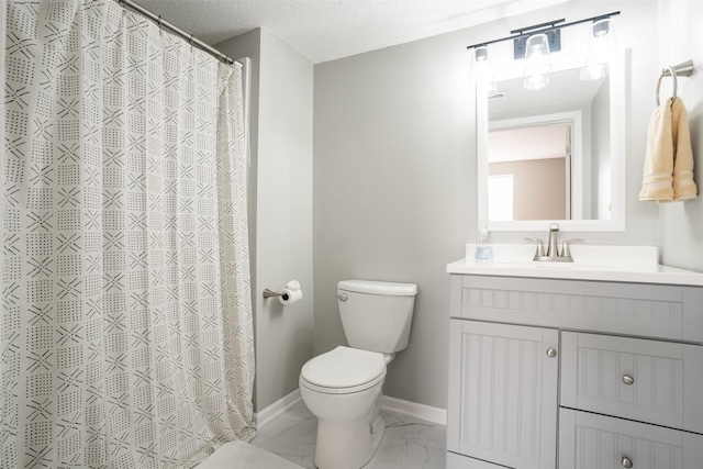 303 SE 14th St, Grimes, IA 50111 - bathroom featuring vanity, marble look tiles, and a shower with curtain