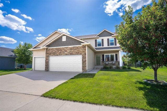 303 SE 14th St, Grimes, IA 50111 - craftsman-style home featuring a garage, stone siding, driveway, and covered porch