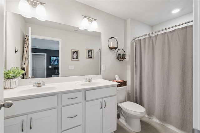 3213 NW Linwood Ln, Ankeny, IA 50023 - bathroom with double vanity, tile patterned flooring, and curtained shower