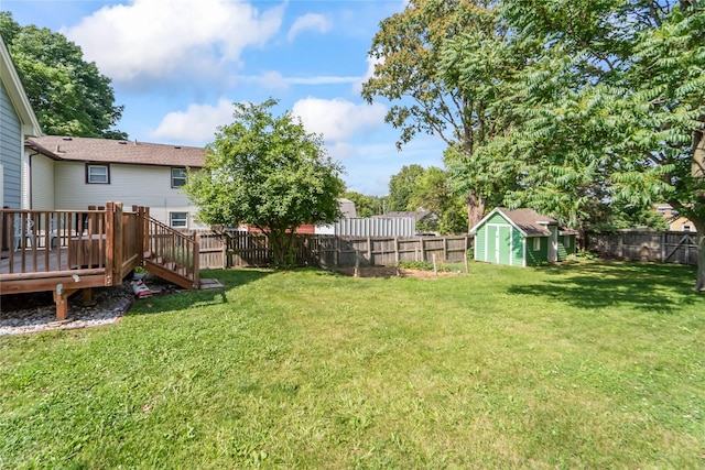 3935 8th St, Des Moines, IA 50313 - fenced backyard with a shed and a wooden deck