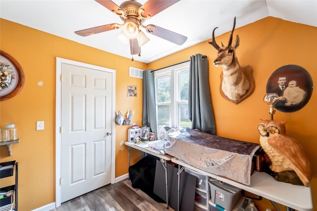 3935 8th St, Des Moines, IA 50313 - office area featuring dark wood-type flooring and ceiling fan