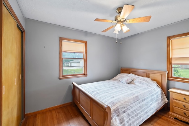 1232 Carrie Ave, Des Moines, IA 50315 - bedroom with light wood finished floors, a closet, and a ceiling fan