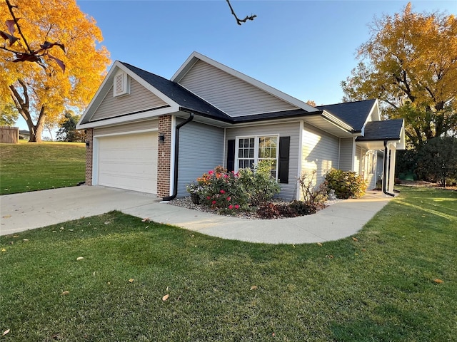 8 Chancery Ct, Newton, IA 50208 - view of front of home with an attached garage, a front yard, concrete driveway, and brick siding