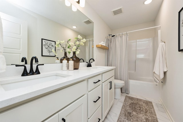 4774 172nd Way, Urbandale, IA 50323 - full bath with double vanity, shower / tub combo with curtain, marble look tiles, and recessed lighting