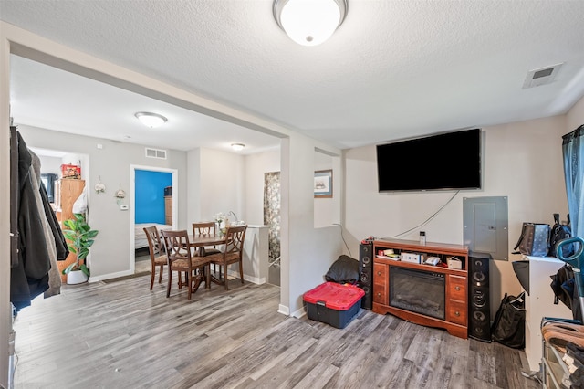 714 E 27th St, Des Moines, IA 50317 - living room featuring wood finished floors and a textured ceiling