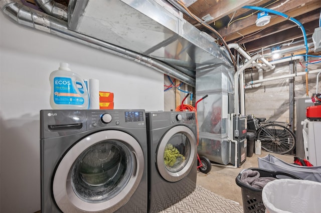 714 E 27th St, Des Moines, IA 50317 - laundry room featuring washer and dryer and heating unit