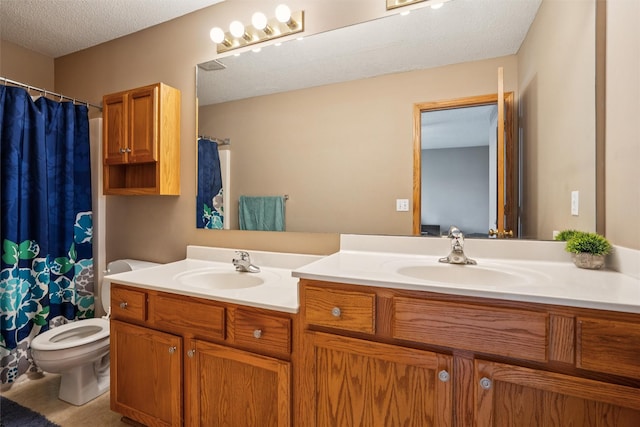 5428 NW 90th St, Johnston, IA 50131 - bathroom featuring double vanity, a textured ceiling, and a shower with curtain