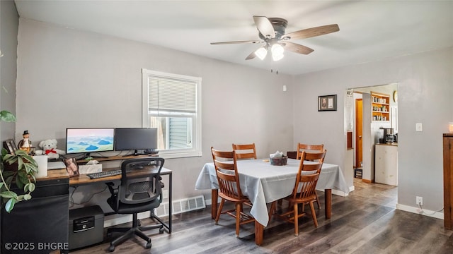 122 W Washington St, Colfax, IA 50054 - dining room with ceiling fan, wood finished floors, and an office area