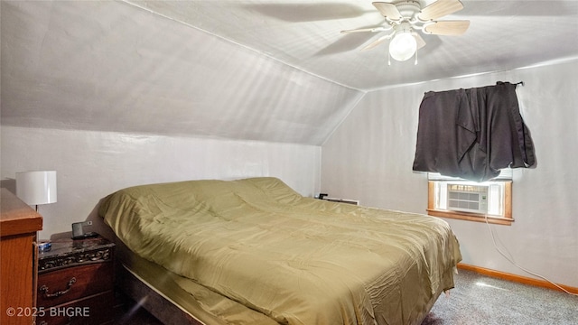122 W Washington St, Colfax, IA 50054 - bedroom with cooling unit, vaulted ceiling, carpet floors, and a ceiling fan